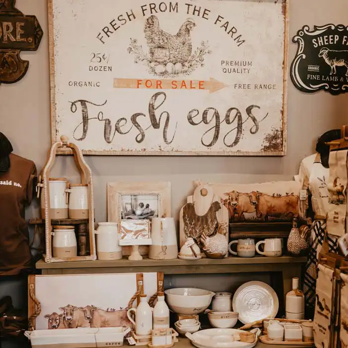 fresh eggs sign and other decor