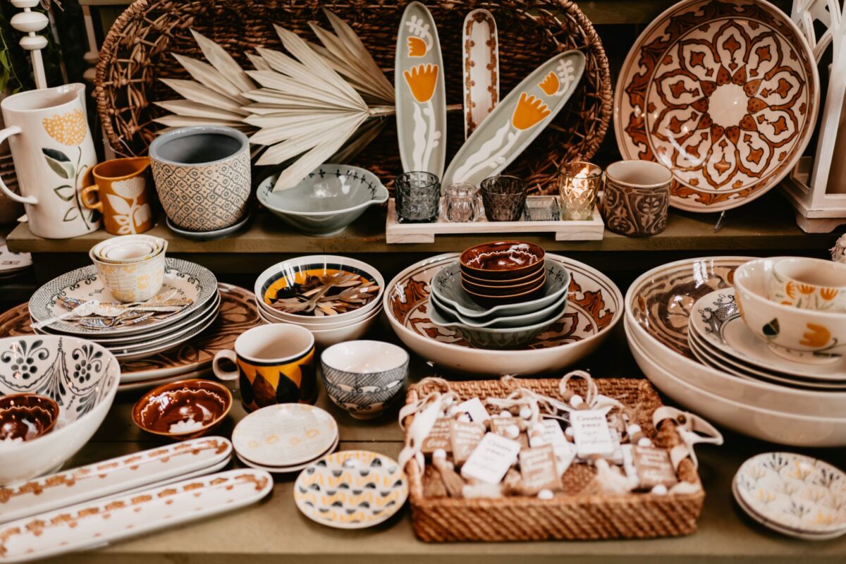 assorted ceramic dishes with decorative floral designs