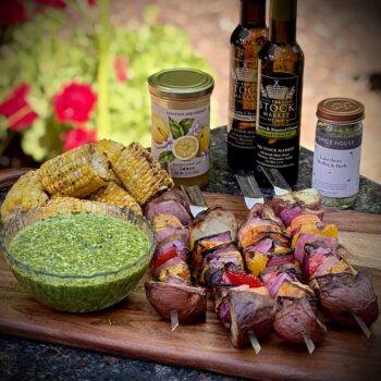 Recipe: Grilled Veggie Skewers with Avocado Chimmichurri